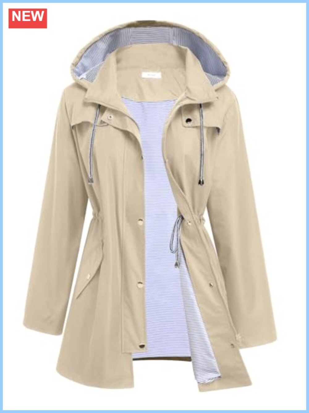 Waterproof 100% Polyester Lined Rain Jacket Trench Long Sleeve